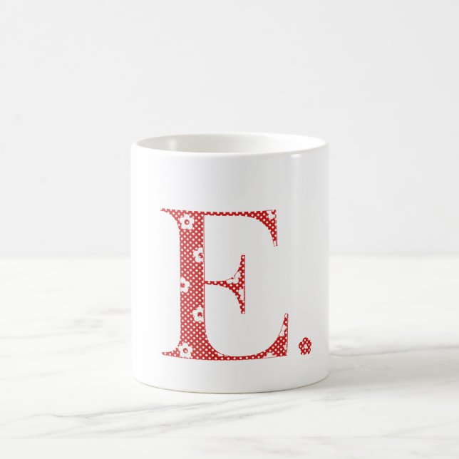 flower Patterned Letter E red & dots) Coffee Mug (Center)