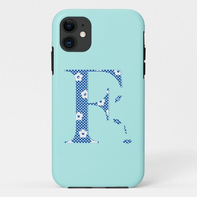 flower Patterned Letter F(blue & dots) Case-Mate i iPhone Case (Back)