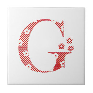 flower Patterned Letter G(red & dots) Tile
