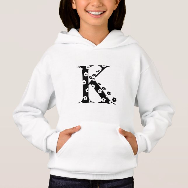 flower Patterned Letter K Hoodie (Front)