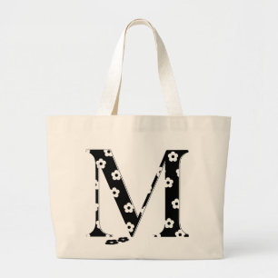 flower Patterned Letter M Large Tote Bag