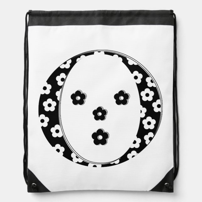 flower Patterned Letter O Drawstring Bag (Front)