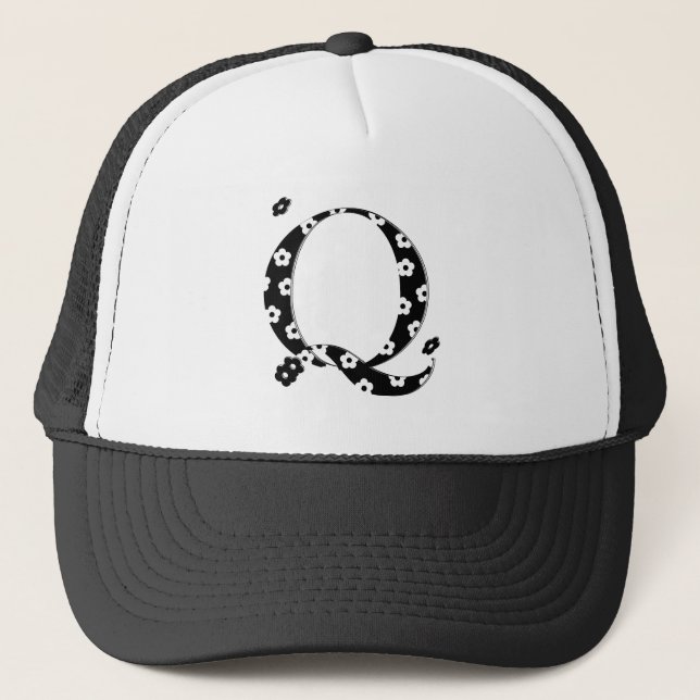 flower Patterned Letter Q Trucker Hat (Front)