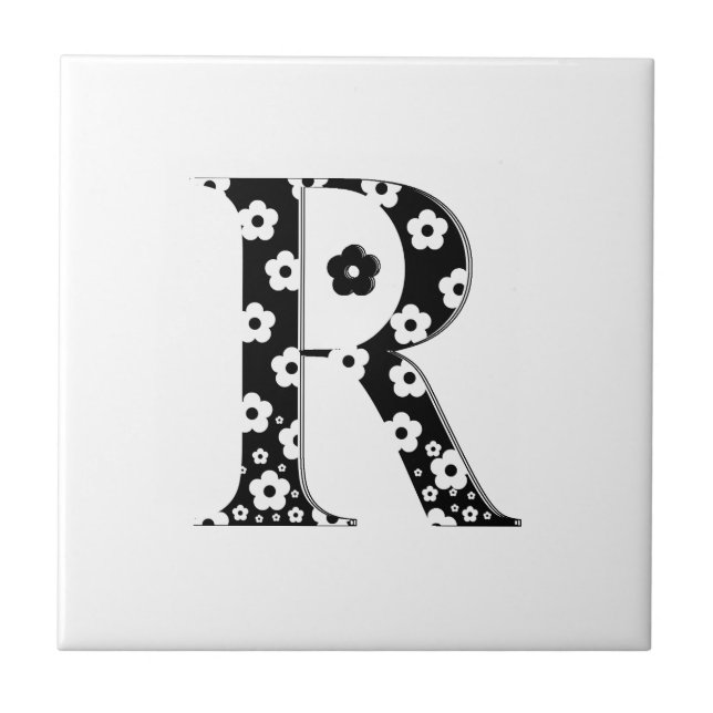 flower Patterned Letter R Ceramic Tile (Front)