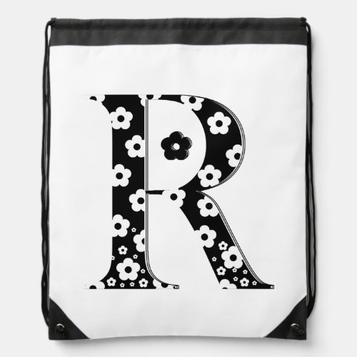 flower Patterned Letter R Drawstring Bag