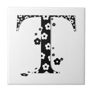 flower Patterned Letter T Ceramic Tile