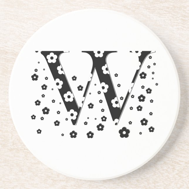 flower Patterned Letter W Drink Coaster (Front)