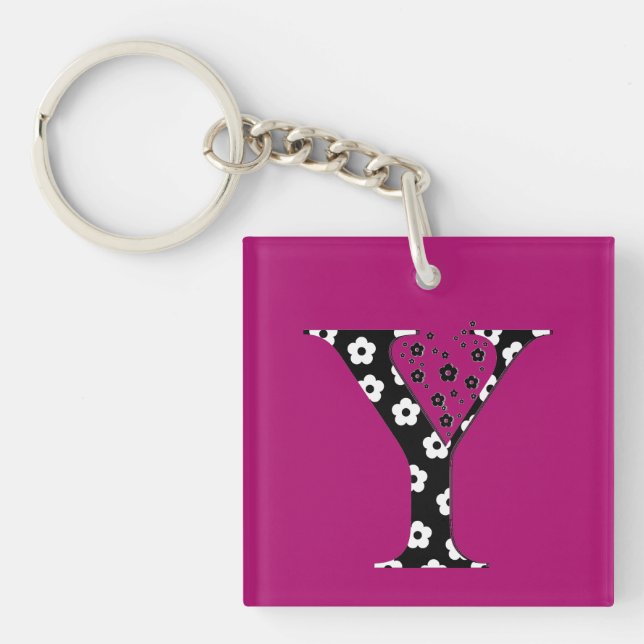 flower Patterned Letter Y Keychain (Front)