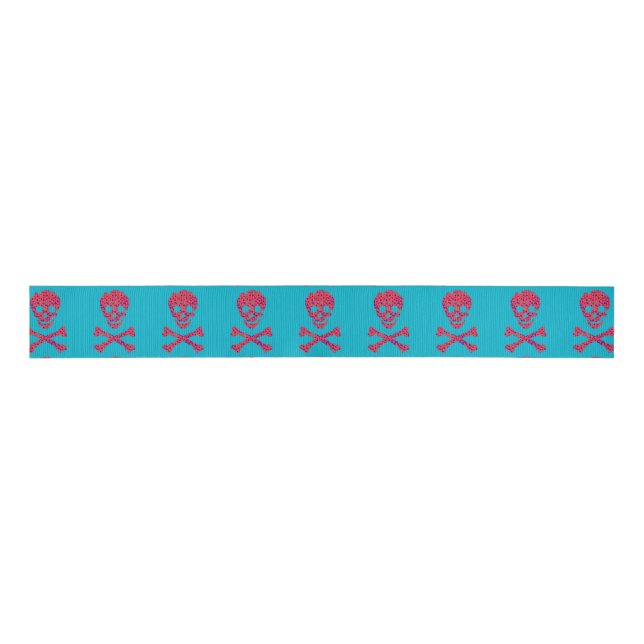 Flower Patterned Skull Grosgrain Ribbon (Front)