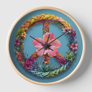 Flower Peace Hibiscus Wall Clock