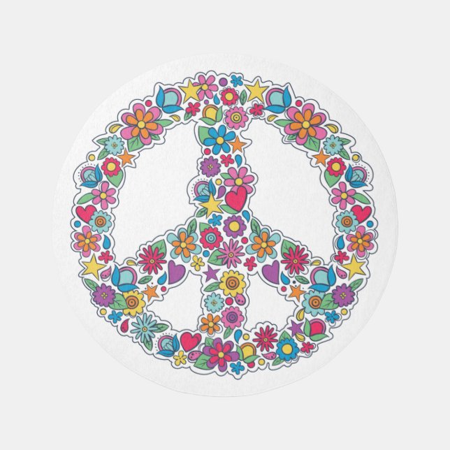 Flower Peace Sign Outdoor Rug (Front)