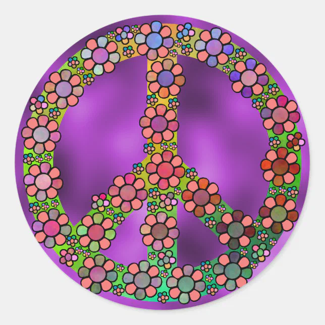 Flower Peace Sign Symbol Classic Round Sticker 