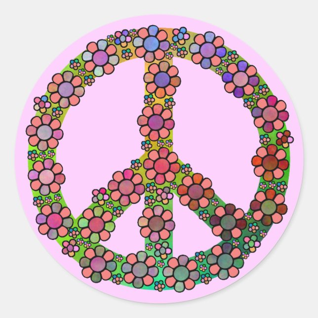 Flower Peace Sign Symbol Classic Round Sticker (Front)