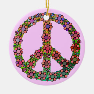 Flower Peace Sign Symbol Colorful Ceramic Ornament