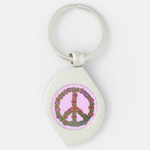 Flower Peace Sign Symbol Colorful Keychain