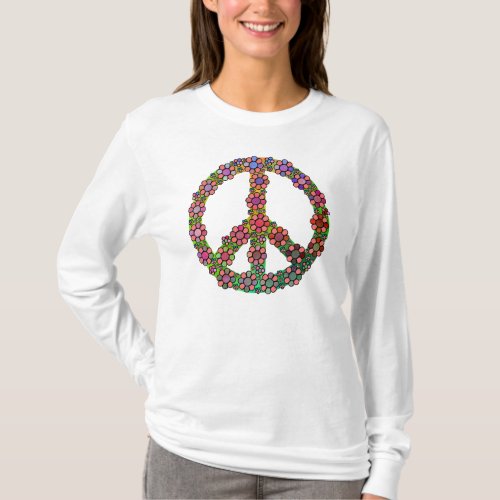 Flower Peace Sign Symbol Colorful T_Shirt