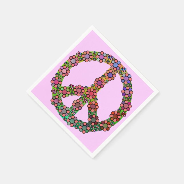 Flower Peace Sign Symbol Floral Pretty Paper Napkins (Corner)