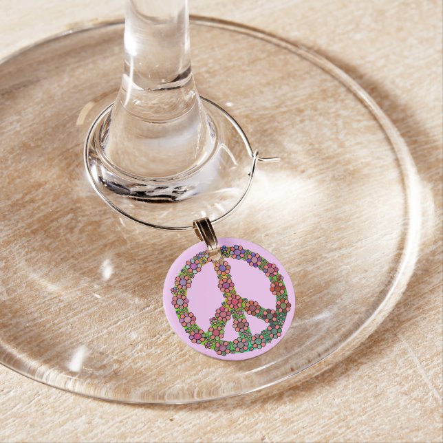 Flower Peace Sign Symbol Floral Wine Charm (In Situ)