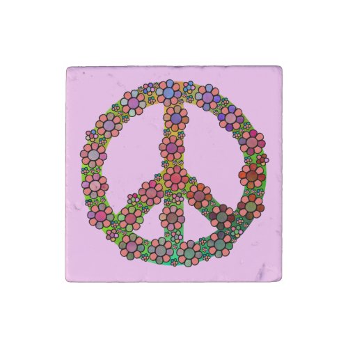 Flower Peace Sign Symbol Pretty Floral Stone Magnet