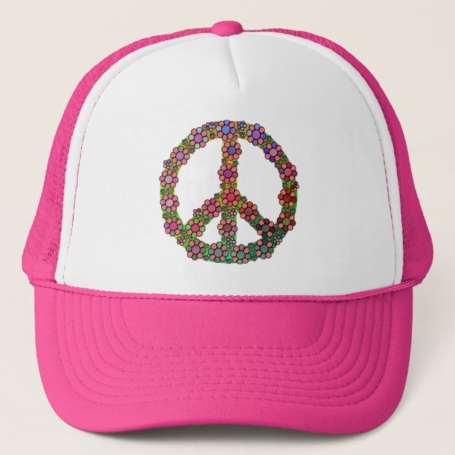 Flower Peace Sign Symbol Trucker Hat (Front)