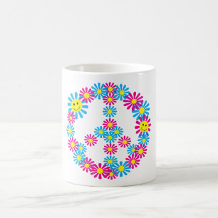 Flower Peace Sign w Faces Coffee Mug