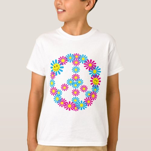 Flower Peace Sign w Faces T_Shirt