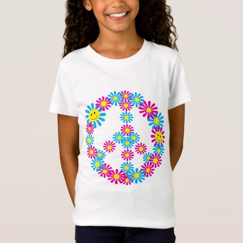 Flower Peace Sign w Faces T_Shirt