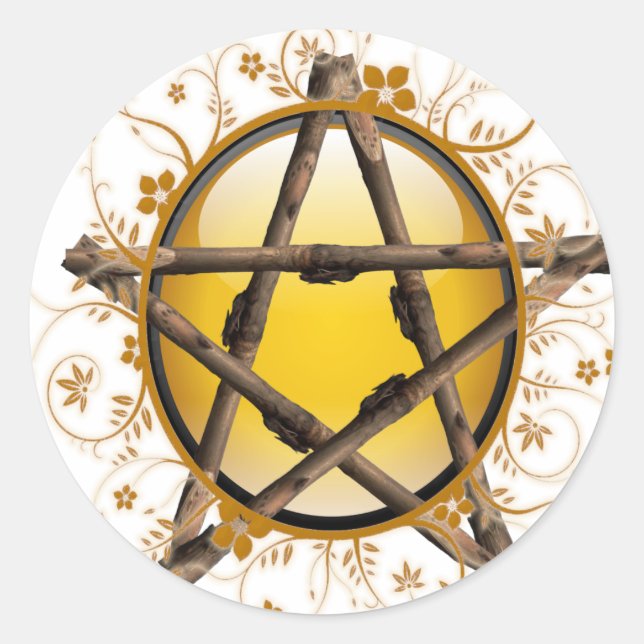 Flower Pentagram Classic Round Sticker (Front)