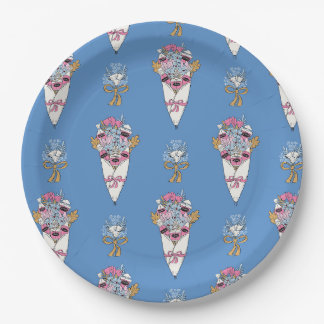Flower & Perfume Bouquet Bundle on blue Paper Plates