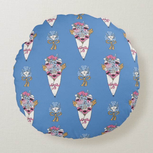 Flower & Perfume Bouquet Bundle on blue Round Pillow (Front)