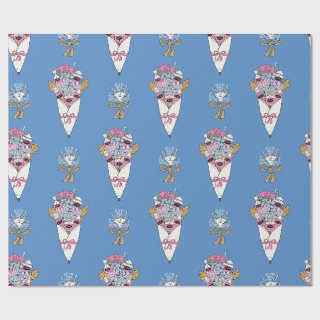 Flower & Perfume Bouquet Bundle on blue Wrapping Paper (Flat)