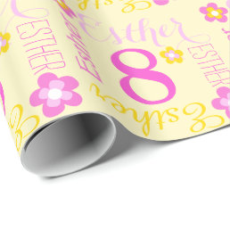Flower personalized Esther age 8th birthday wrap Wrapping Paper