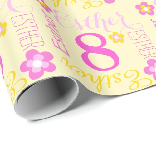 Flower personalized Esther age 8th birthday wrap Wrapping Paper