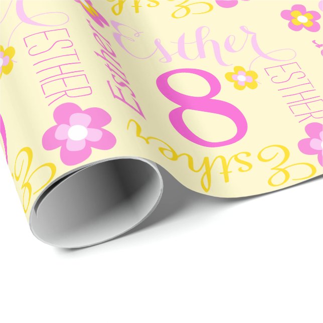 Flower personalized Esther age 8th birthday wrap Wrapping Paper (Roll Corner)