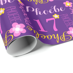 Flower personalized name age 17th birthday wrap wrapping paper