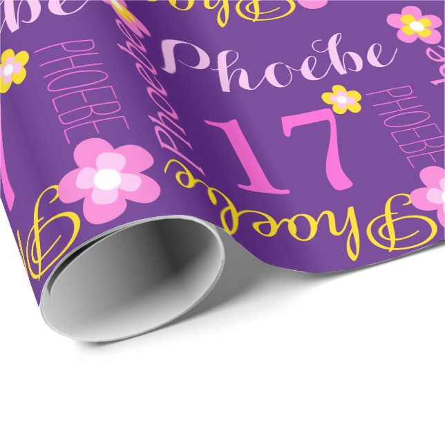 Flower personalized name age 17th birthday wrap wrapping paper (Roll Corner)