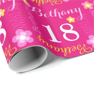 Flower personalized name age 18th birthday wrap wrapping paper