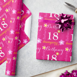 Flower personalized name age 18th birthday wrap wrapping paper