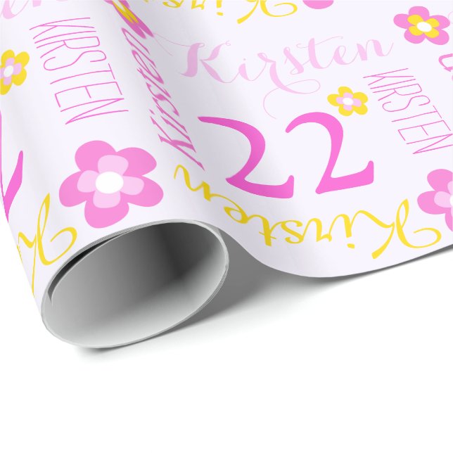 Flower personalized name age 22nd birthday wrap wrapping paper (Roll Corner)