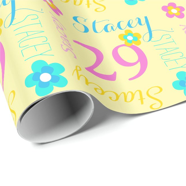 Flower personalized name age 29th birthday wrap wrapping paper (Roll Corner)