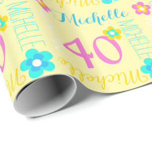 Flower personalized name age 40th birthday wrap wrapping paper