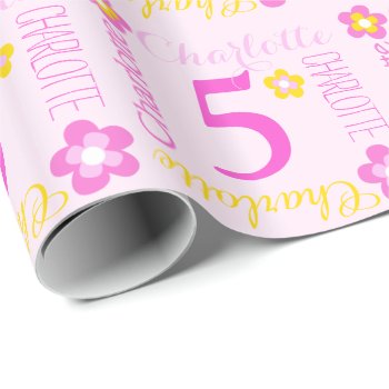 Flower Personalized Name Age 5th Birthday Wrap Wrapping Paper by Mylittleeden at Zazzle