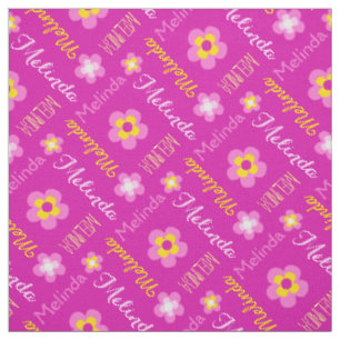 Flower personalized name melinda pink text fabric