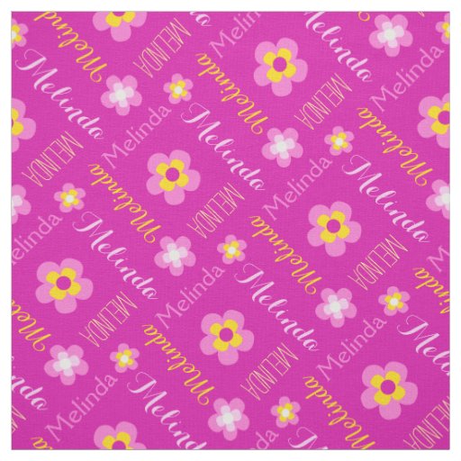 Flower personalized name melinda pink text fabric