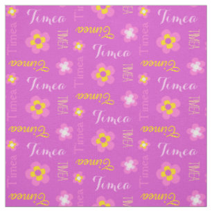 Flower personalized name pink typographic fabric