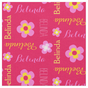 Flower personalized name pink typographic fabric