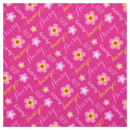 Flower personalized name pink typographic fabric