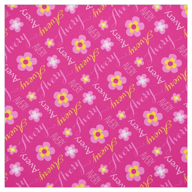 Flower personalized name pink typographic fabric (Swatch)