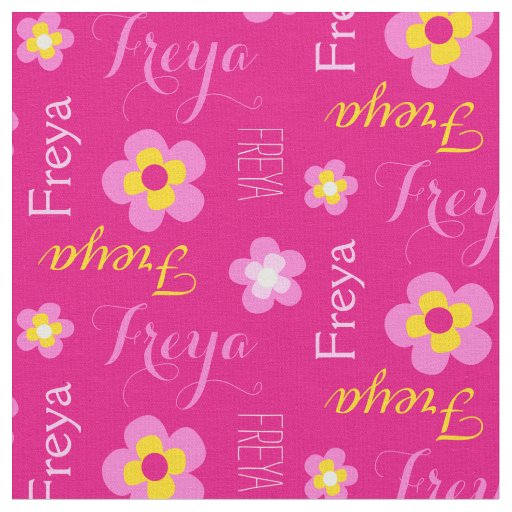 Flower personalized name pink typographic fabric