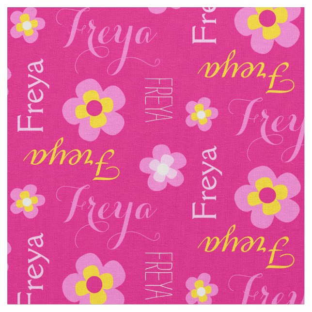 Flower personalized name pink typographic fabric (Close Up)